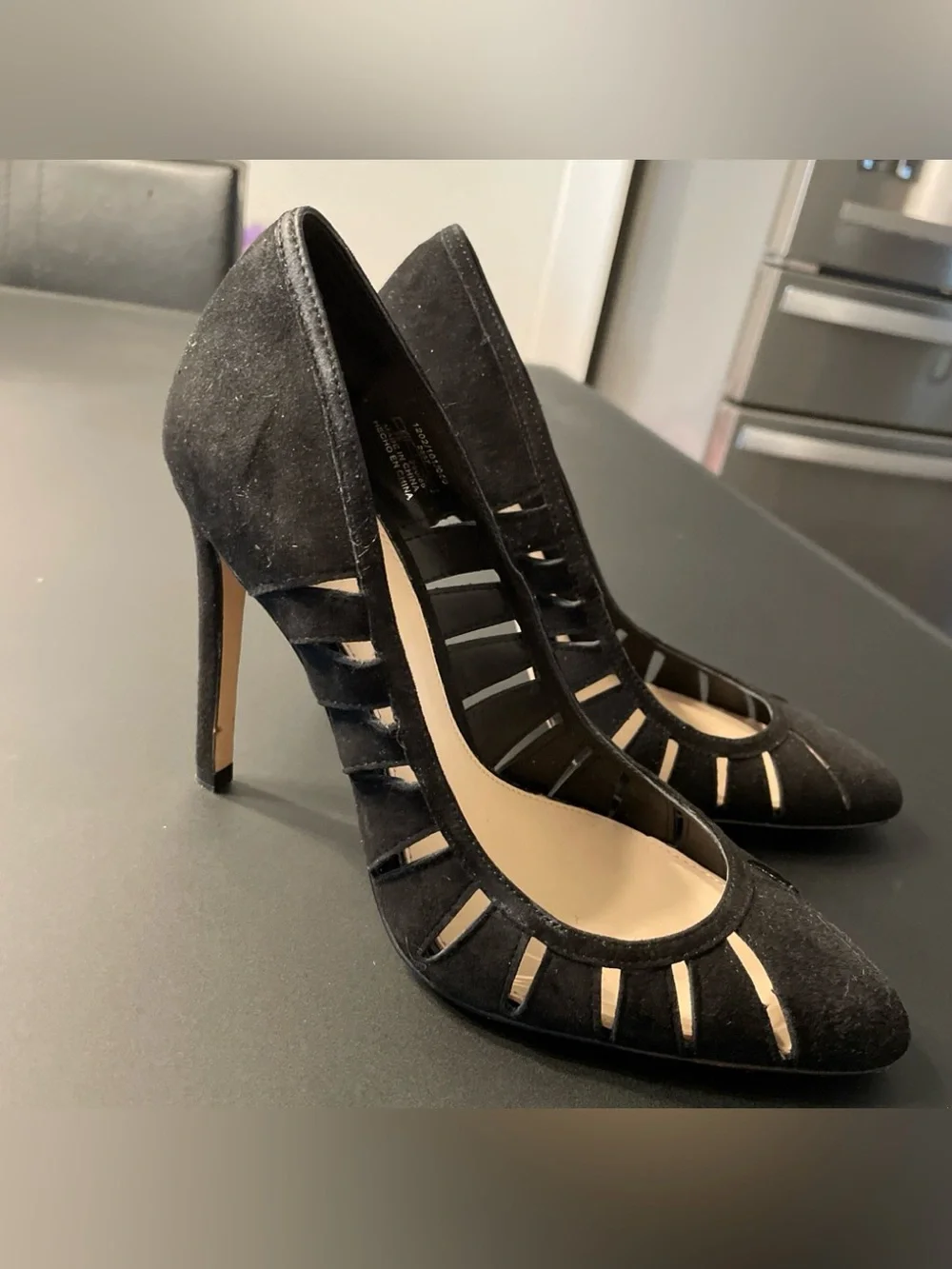 Zara Woman CutOuts Stilettos Sz 7.5 Black Faux Suede Sleek Baddie Coquette Girl
